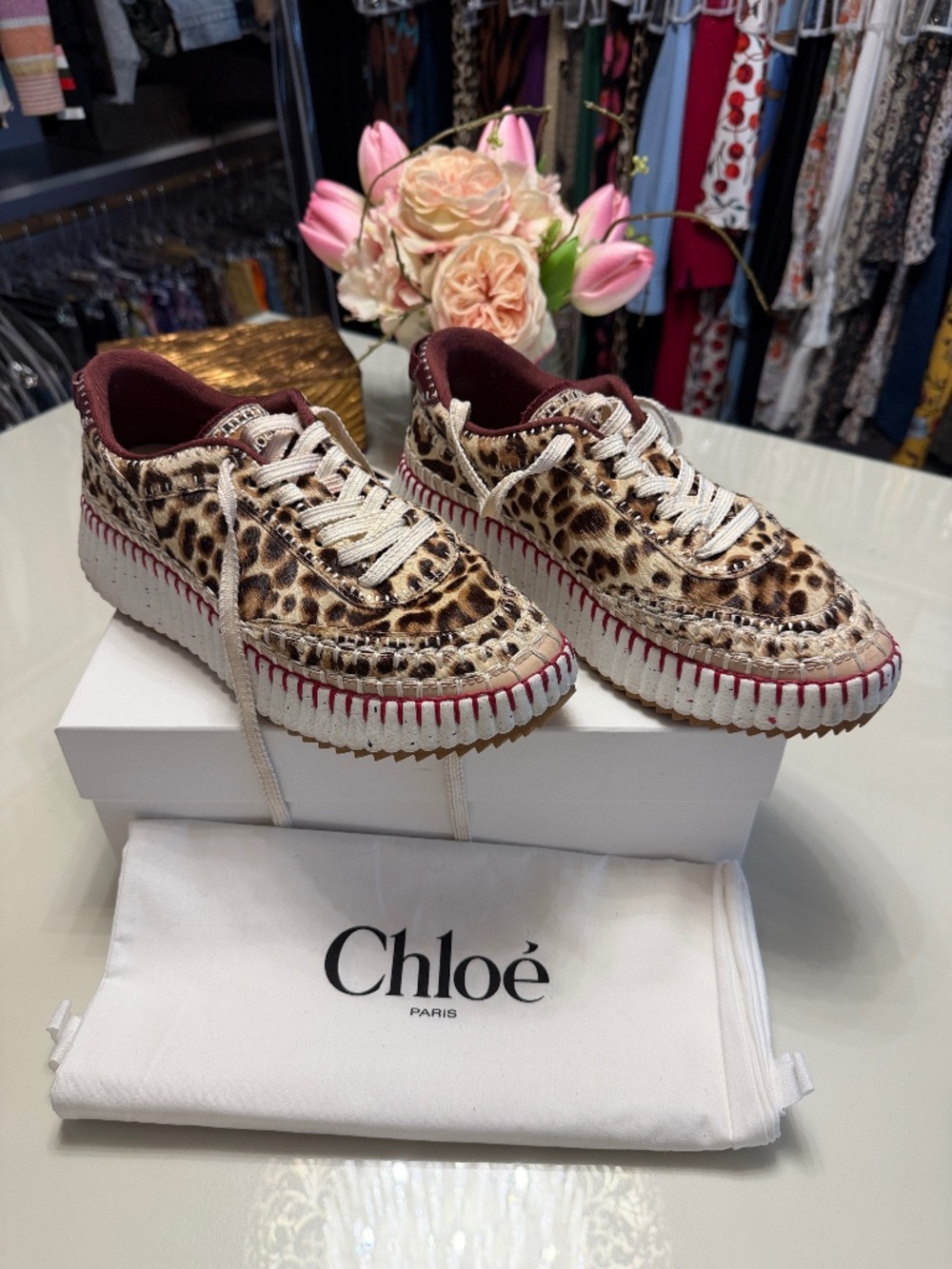 Chloé Nama Leopard Sneakers EU 40 / US 10 Jungle Brown Calf Hair w/ Box